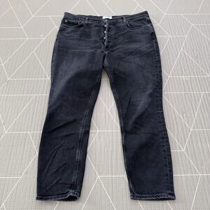 Agolde Riley High Rise Straight Crop Jeans‎ Size 32 Washed Black Button Fly